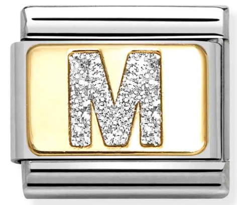 Stainless Steel & 18K Yellow Gold Glitter Letter M Initial Charm Main image