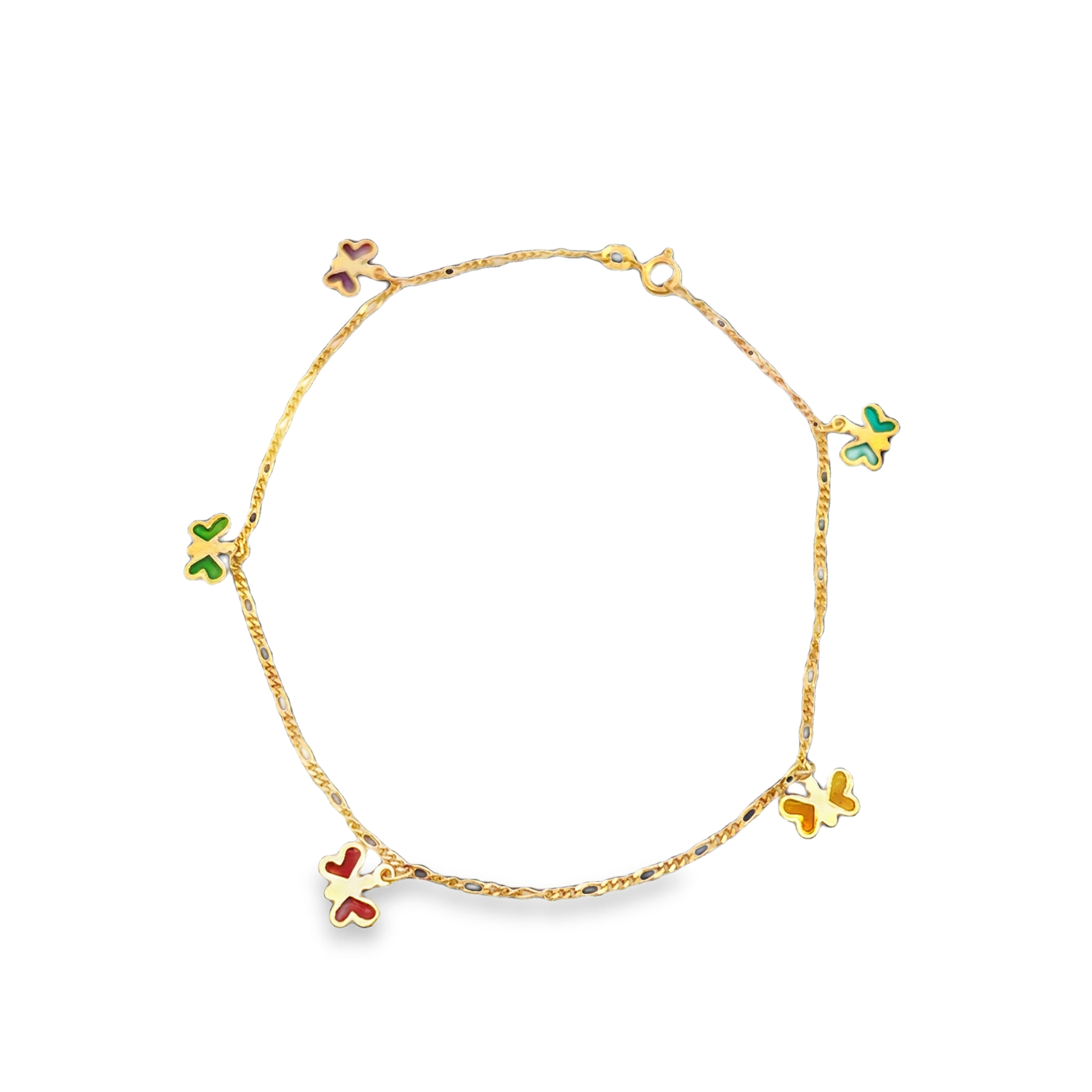 14K YG Figaro Anklet with Colorful Butterflies *Estate Item Sold as is, Final Sale* Main image