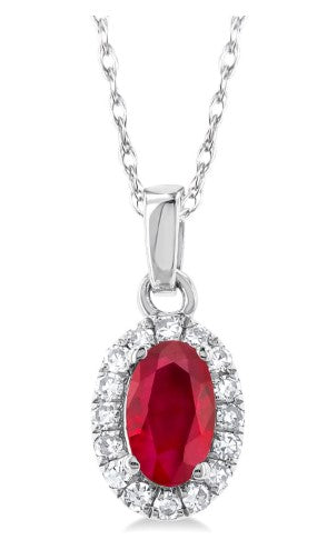 10K WG 5x3 Oval Ruby & Diamond Halo Pendant