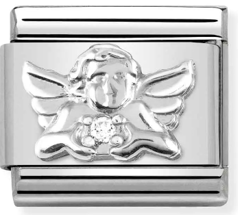 Stainless Steel & Sterling Silver Angel Charm with CZ