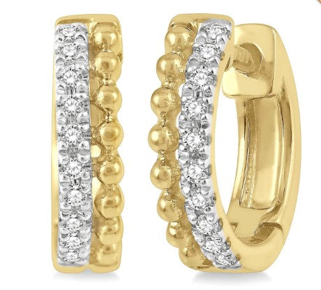 10K YG 1/10cttw Diamond & Bead Petite Huggies
