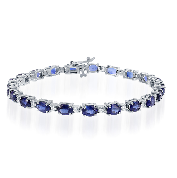 14K WG Oval Sapphire & Diamond Tennis Bracelet