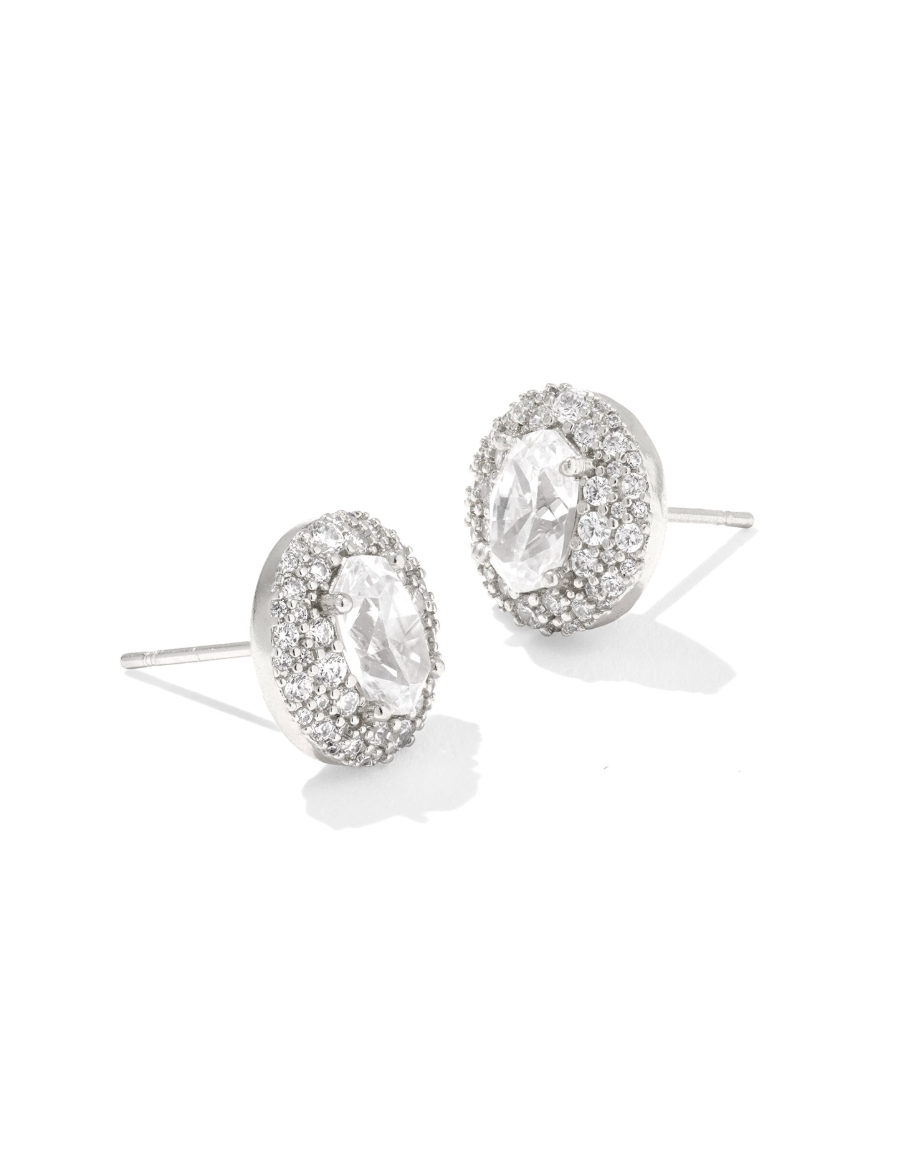 Rhodium Plated Bella Stud Earrings in White CZ by Kendra Scott