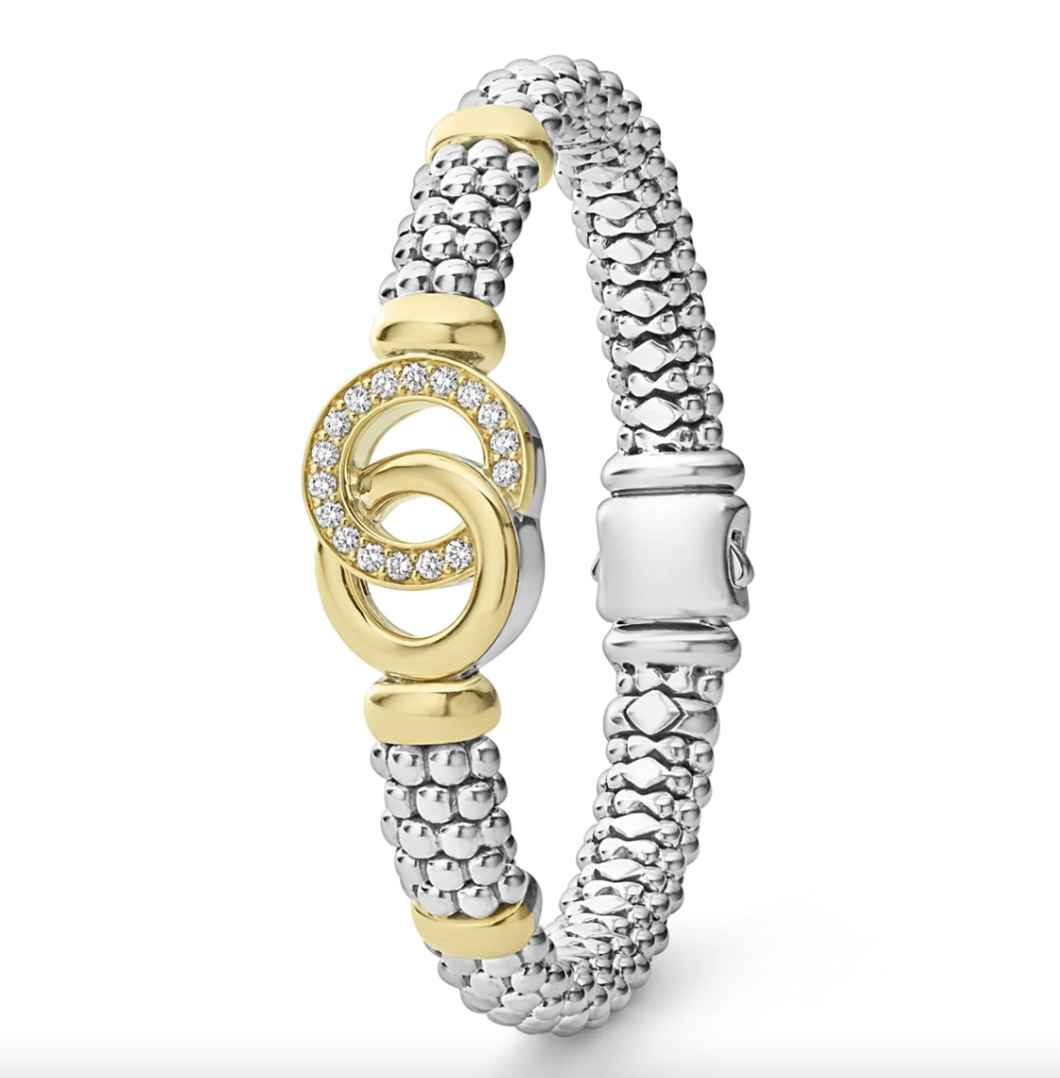 SS/18k Signature Caviar Diamond Interlocking 9mm Bracelet by Lagos