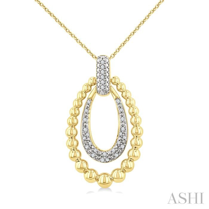 Sterling Silver Gold Vermeil Diamond & Beaded Double Oval Pendant Necklace