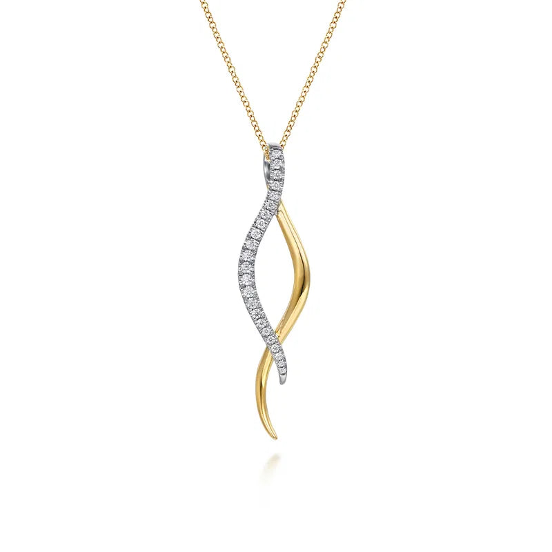 14K Two-Tone Twisted Diamond Spike Pendant Necklace by Gabriel NY