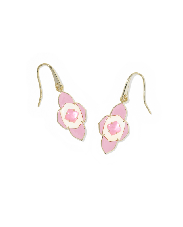 Gold Plated Abbie Medallion Small Drop Earrings in Pink Mix by Kendra Scott Secondary image