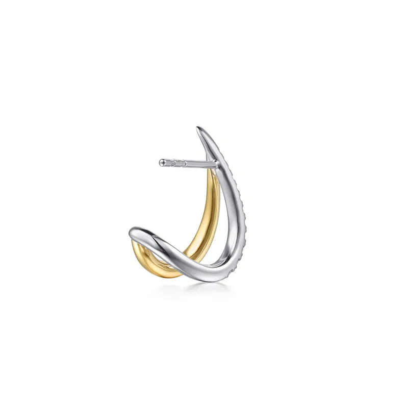 14K Two-Tone Diamond Spike J-Hoops by Gabriel NY Secondary image