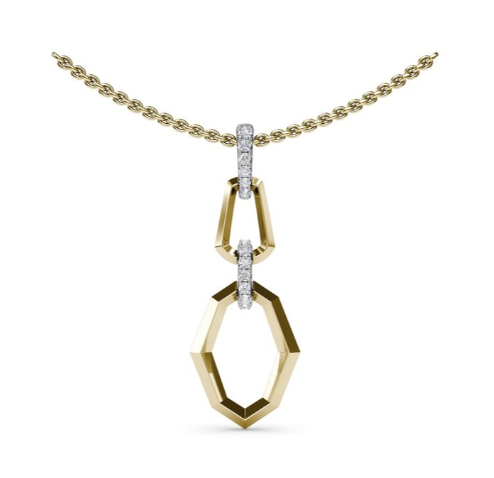 18K Two-Tone Hexagonal Diamond & Polished Link Drop Earrings by Fana