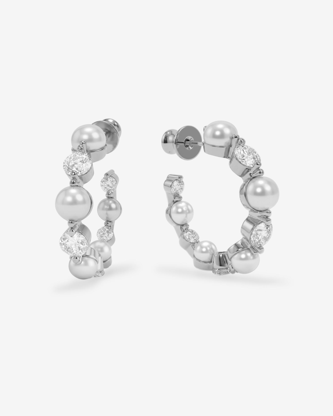 Silver Plated She's an Icon 1" Pearl & CZ Hoops by Melinda Maria Main image