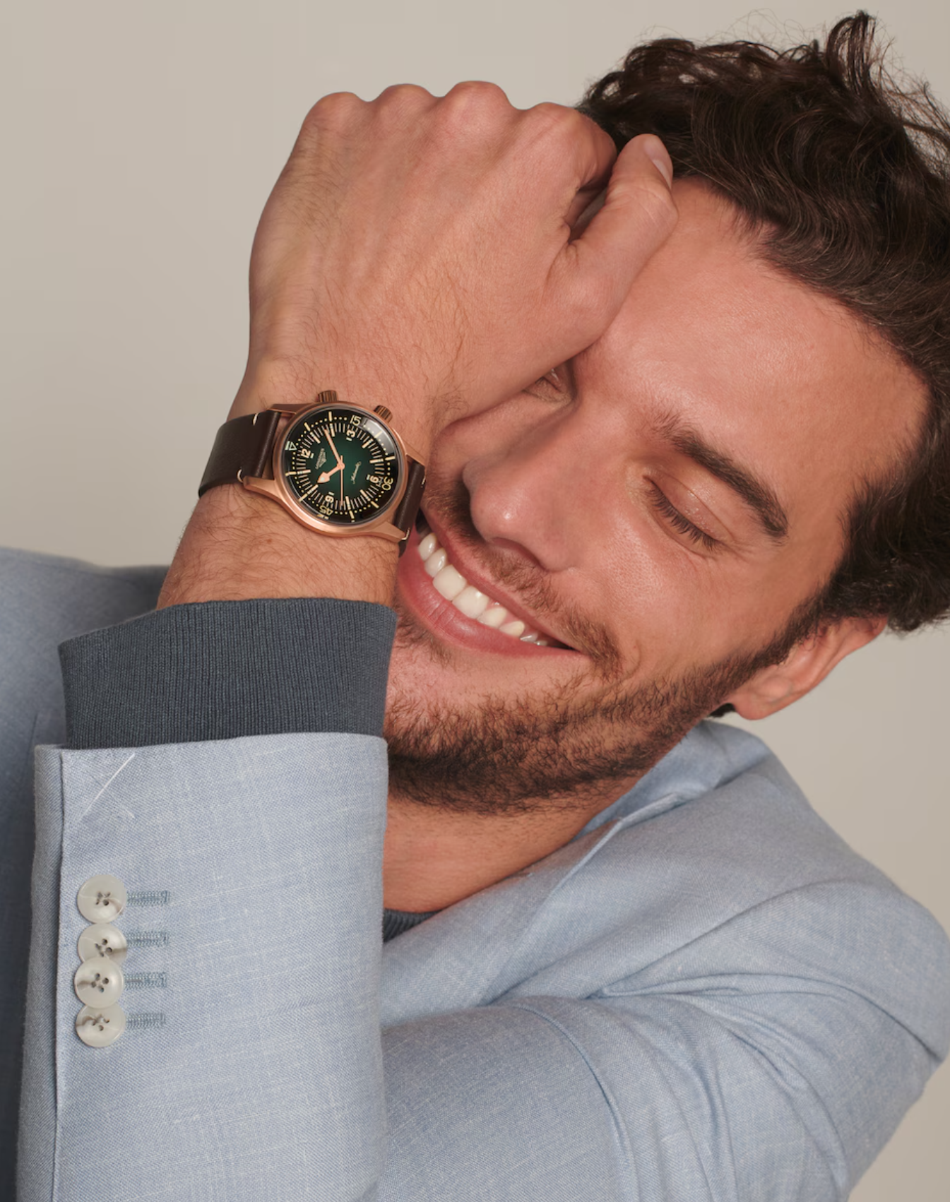 Longines Legend Diver Bronze & Titanium 42mm Watch with Green Dial & Leather Strap Secondary image