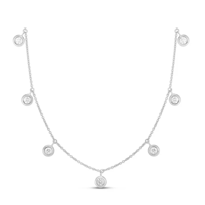 18K WG Bezel Droplet 7-Station Necklace by Roberto Coin *Estate Item Sold as is, Final Sale*