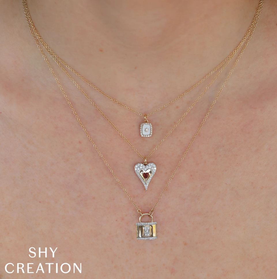 14K YG Diamond Baguette Lock Pendant Necklace by Shy Creation Secondary image