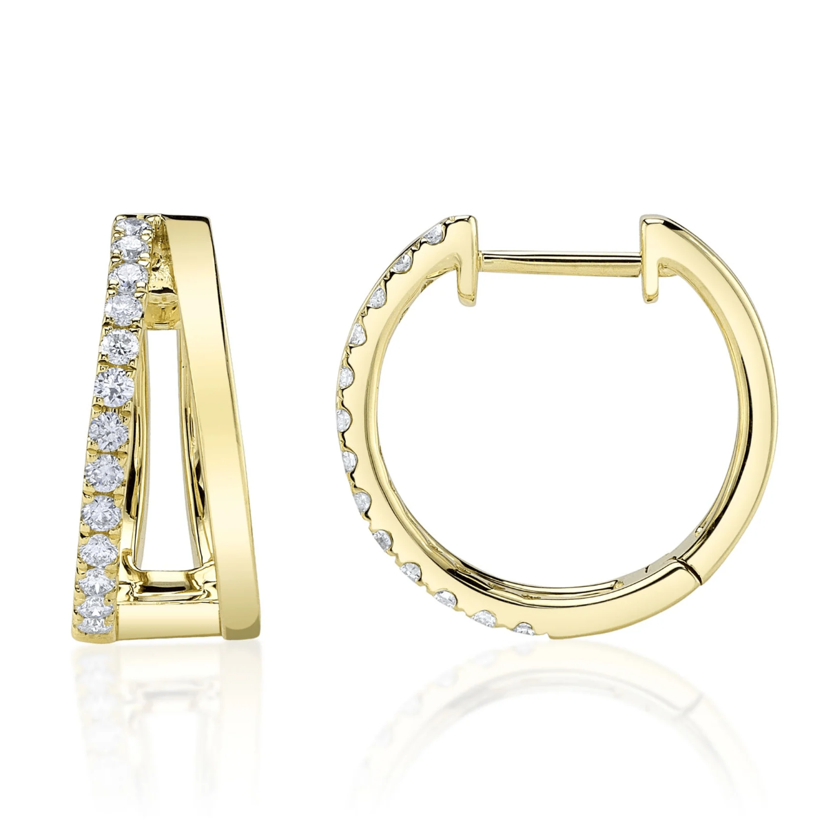 14K YG Diamond & Polished Split Shank Hoops by Shy Creation