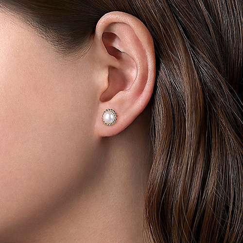 14K YG Bujukan Pearl Stud Earrings by Gabriel NY