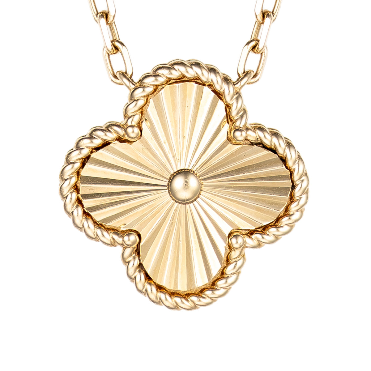 14K Yellow Gold Double Sided Gold & MOP Clover Pendant Necklace