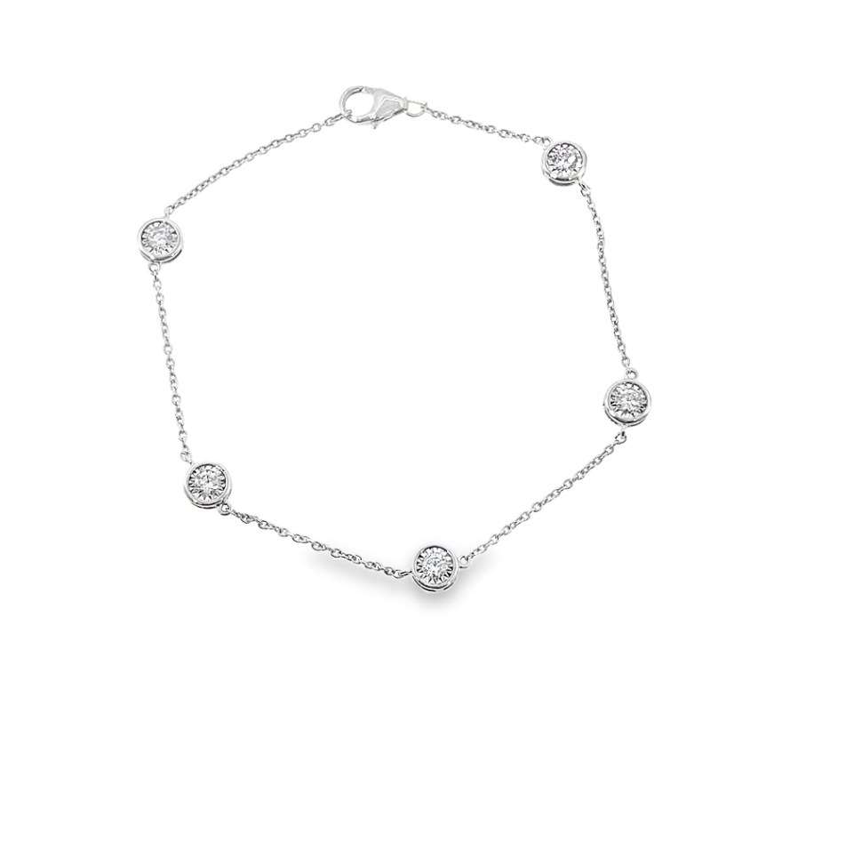 14K White Gold Diamond By the Inch 5-Station Chain Bracelet Main image