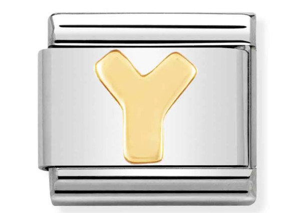Stainless Steel & 18K Yellow Gold Letter Y Initial Charm Main image