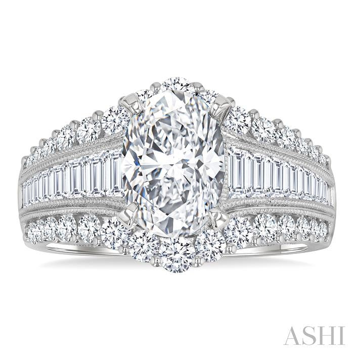 14K WG 1 1/2cttw Baguette Round Diamond Wide Semi-Mount for Oval