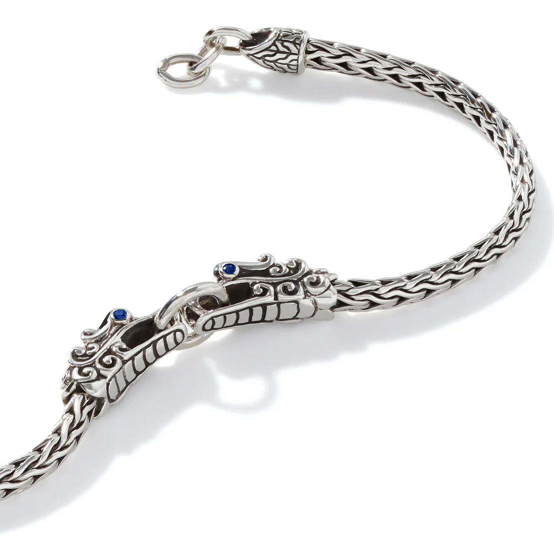 Sterling Silver Naga Heritage Double Dragon Head Bracelet with Blue Sapphire by John Hardy