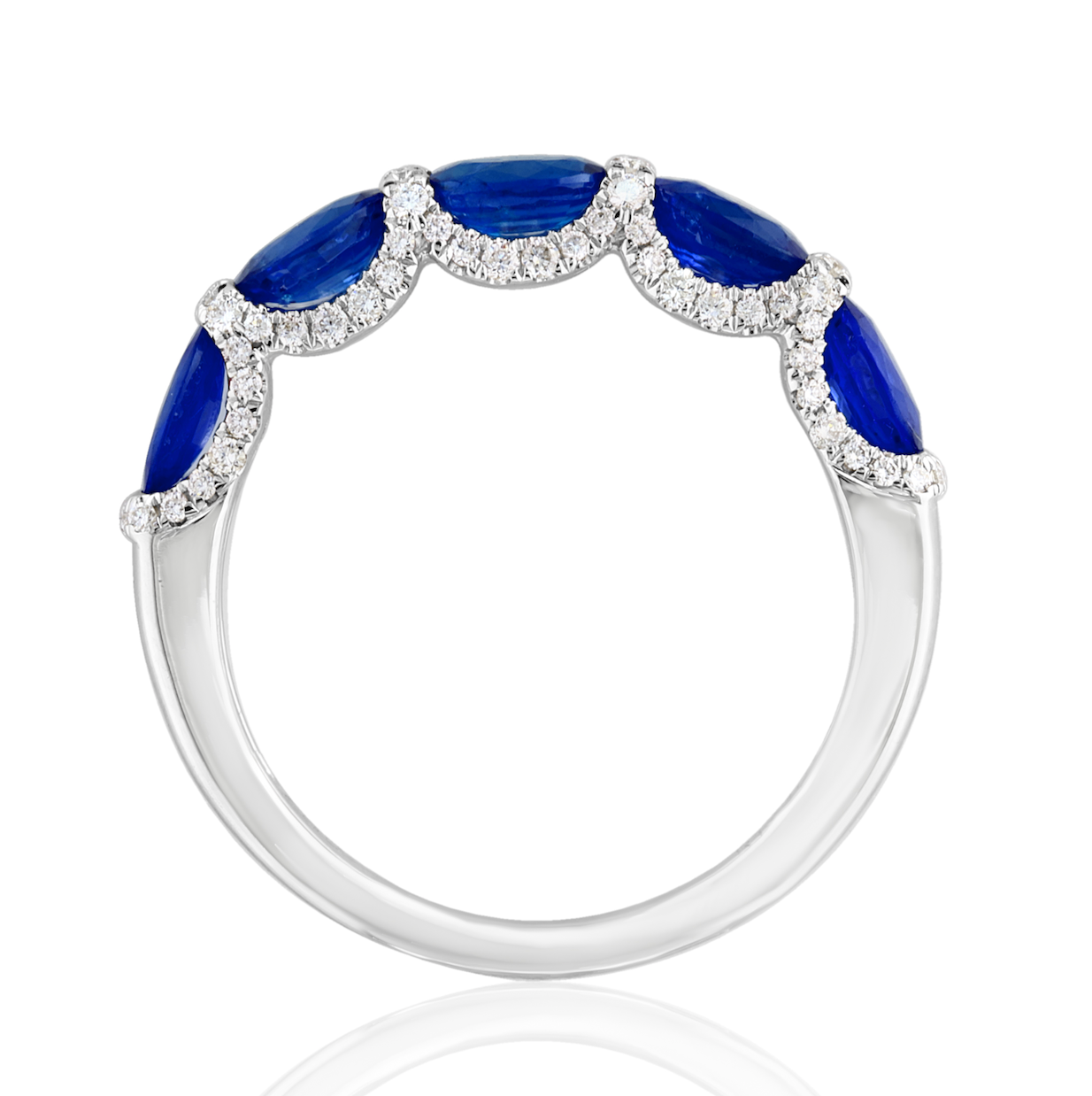 18K WG Oval Sapphire & Pave Diamond U-Prong 5-Stone Band Main image