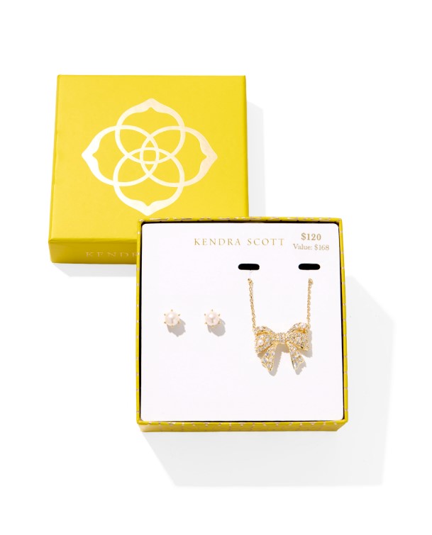 Gold Plated Krista Bow & Ashton Pearl Gift Set in White Mix by Kendra Scott Main image
