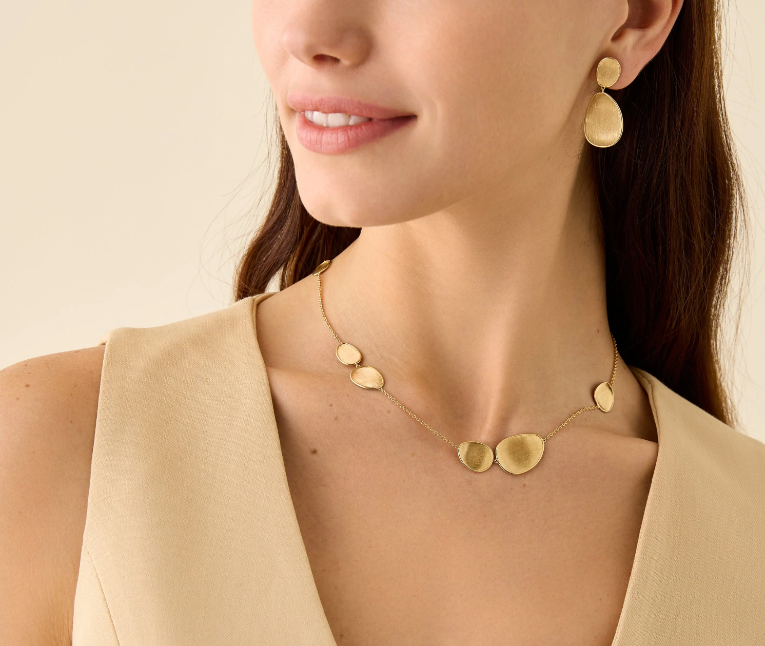 18K YG Lunaria Small Petal Station Necklace by Marco Bicego Secondary image