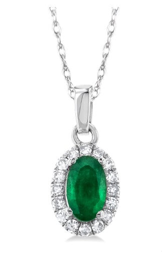 10K WG 5x3 Oval Emerald & .07cttw Dia Halo Pendant Main image