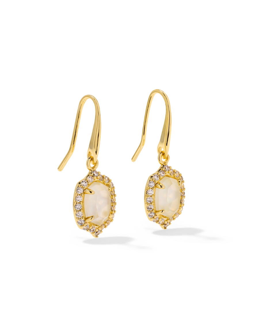 Gold Plated Daphne Crystal Frame Drop Earring in Ivory Mother of Pearl by Kendra Scott