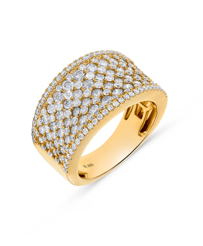 14K Yellow Gold Pave Diamond Wide Band