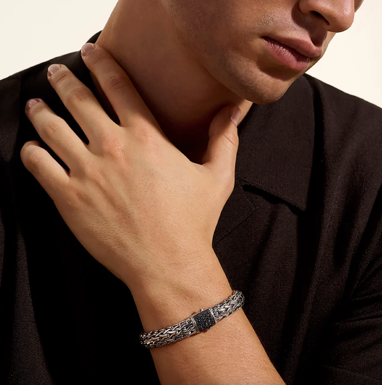 Sterling Silver Icon 10.5mm Bracelet with Treated Black Sapphire Clasp by John Hardy