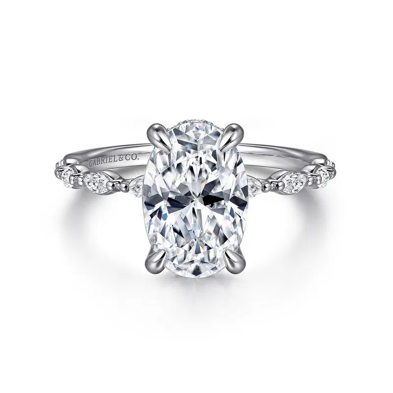 14K WG "Adeena" Oval & Marquise Shared Prong Diamond Hidden Halo Semi-Mount by Gabriel NY