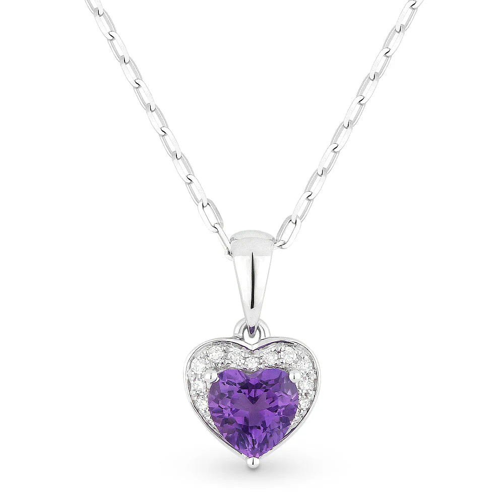 14k W Heart Amethyst Ctr & Diamond Accented Pendant Necklace by Madison L Main image