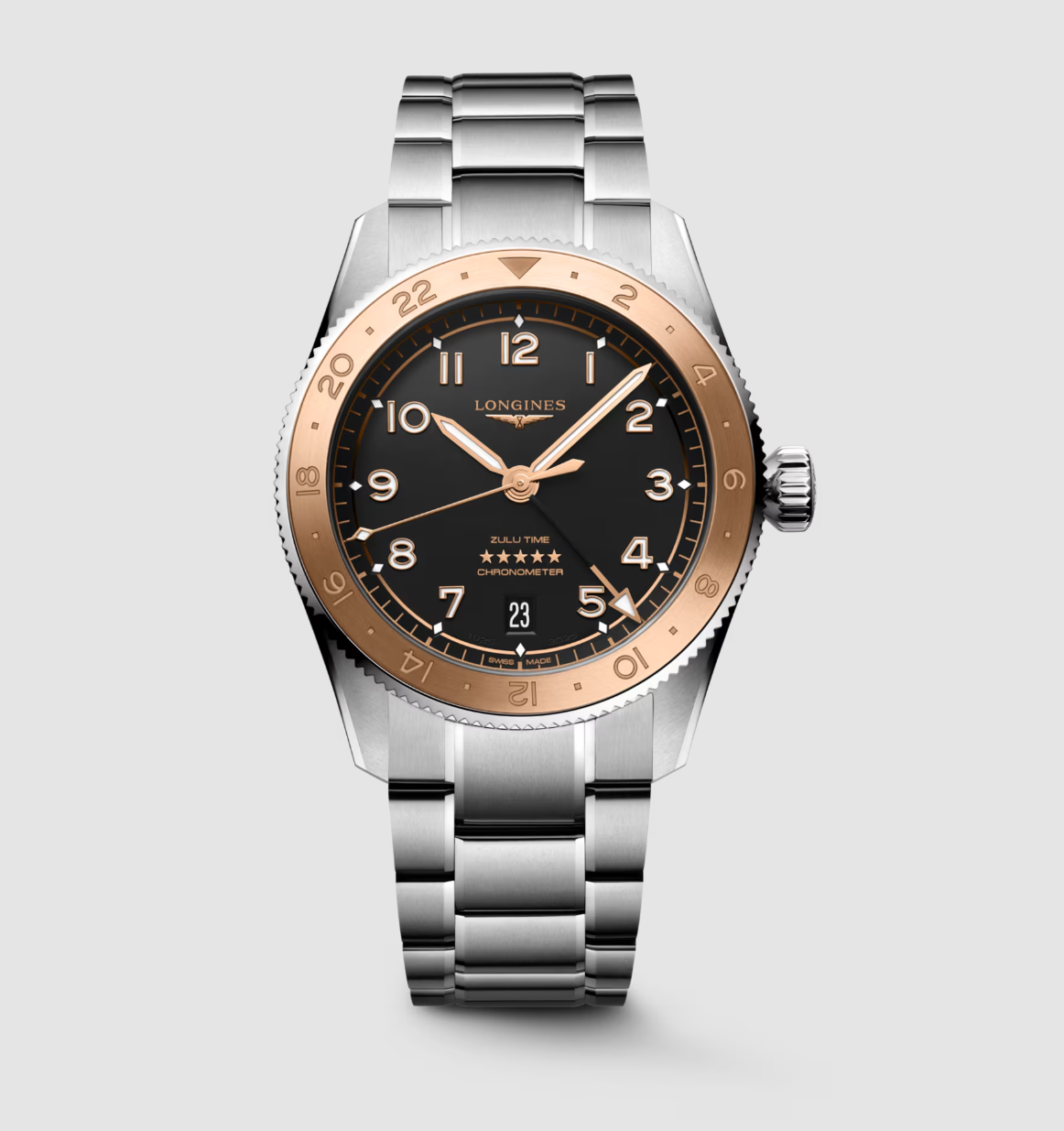 Longines Spirit Zulu Time 1925 with Black Dial & Rose Gold Bezel Main image