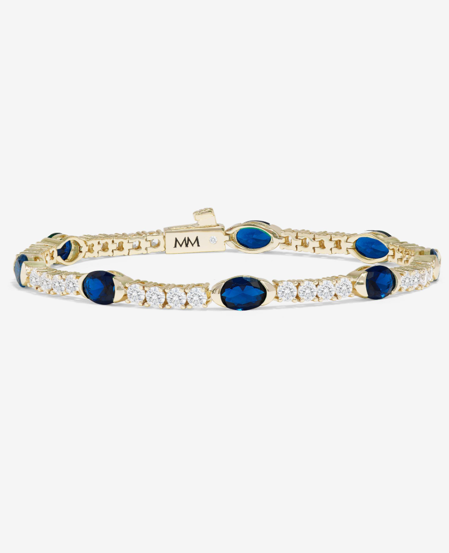 18K Gold Plated She's So Extra Tennis Bracelet in Sapphire CZ by Melinda Maria