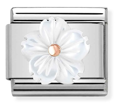 Stainless Steel & 9K Rose Gold Mother of Pearl Flower Charm