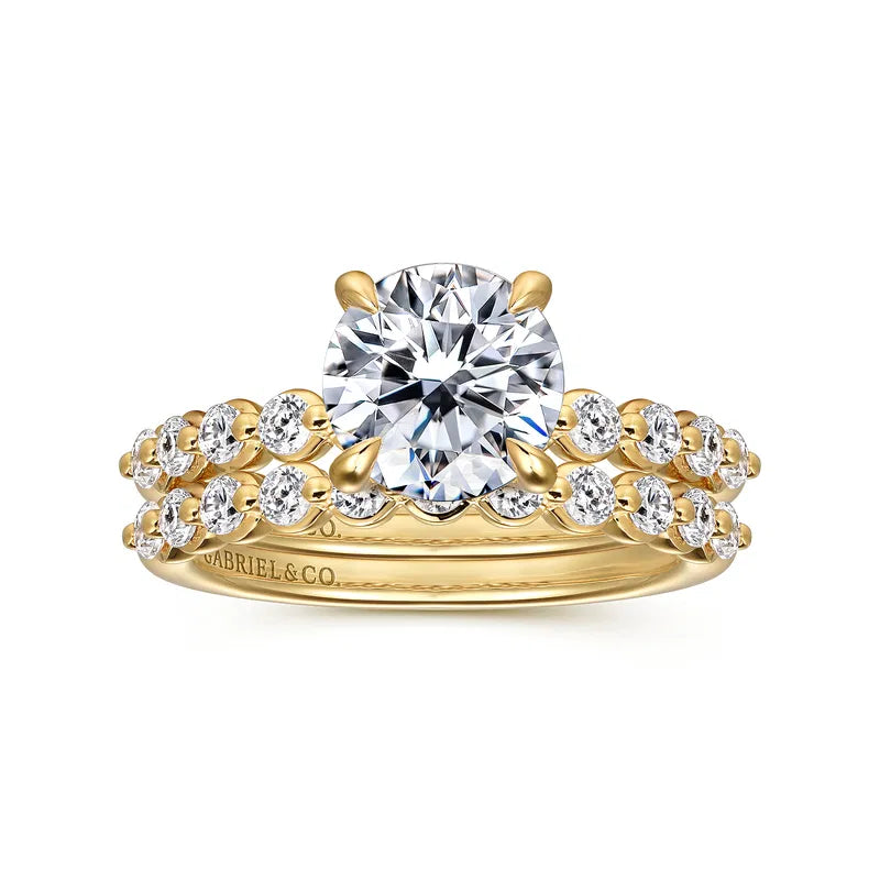 14K YG "Kim" Round Diamond Shared Prong Semi-Mount by Gabriel NY