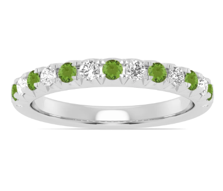 14K White Gold Alternating Peridot & Diamond Fishtail Anniversary Band Main image