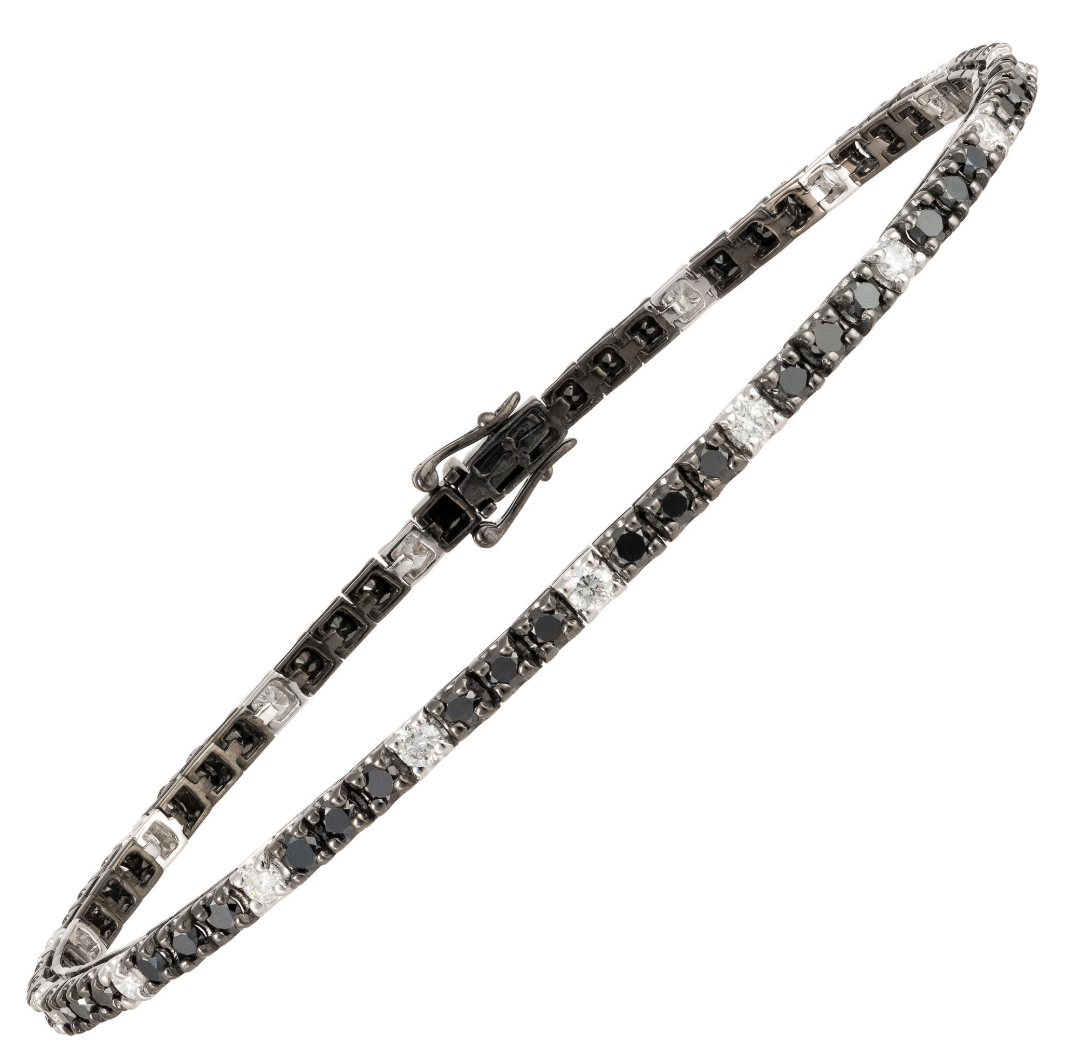 18K White Gold Black Diamond with Diamond Stations Tennis Bracelet Main image