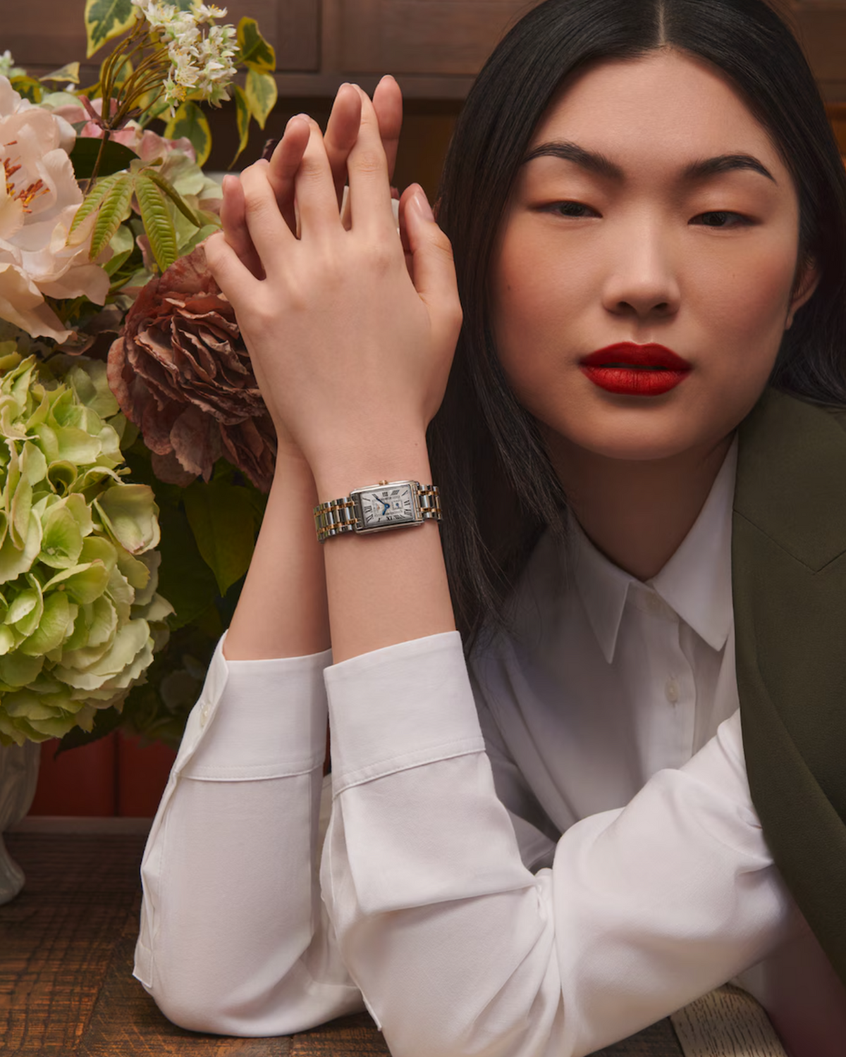 Longines DolceVita Stainless Steel & 18K Rose Gold Silver Flinqué 20mm Rectangular Ladies Watch