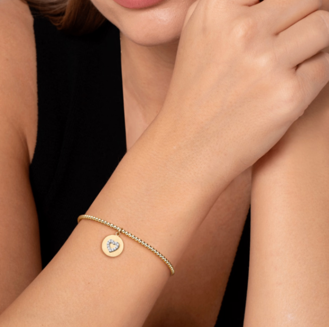 14K Yellow Gold Bujukan Beaded Diamond Heart Cuff Bangle Bracelet by Gabriel