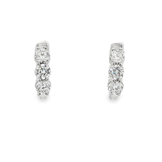 14K WG 1cttw Three Diamond Huggies with Button Hinge