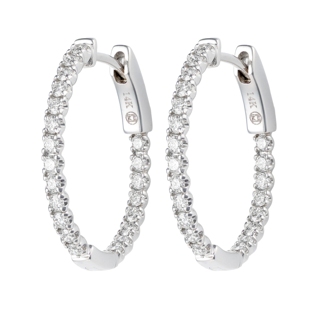 14K White Gold 1cttw Diamond Oval Inside Out Hoops