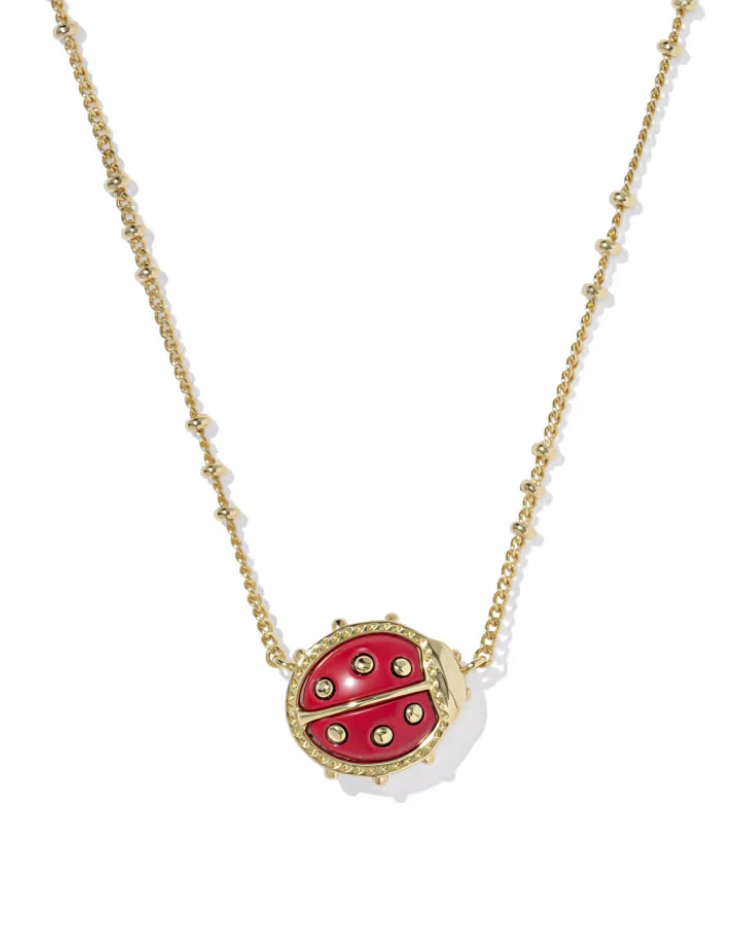 Gold Plated Ladybug Short Pendant Necklace in Red Vermillion Magnesite by Kendra Scott