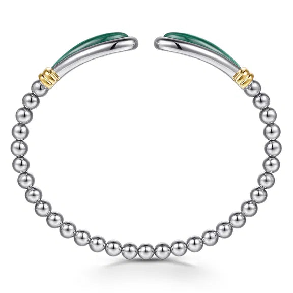 SS/14K YG Bujukan Open Bangle with Malachite by Gabriel NY