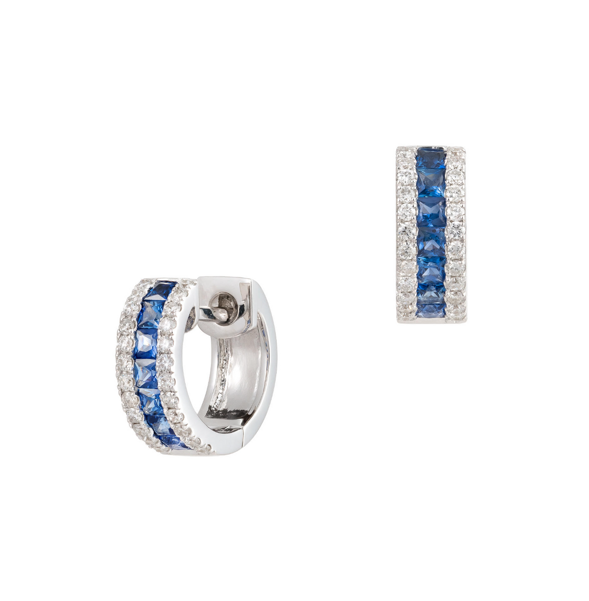18K White Gold Sapphire & Diamond Huggies Main image