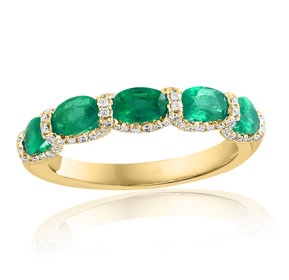 14K Yellow Gold Oval Emerald & Diamond Accent Band