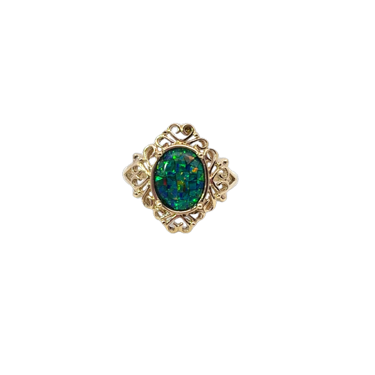 10K YG Black Opal Mosaic Triplet Ring *Estate Item, Sold As Is, Final Sale*