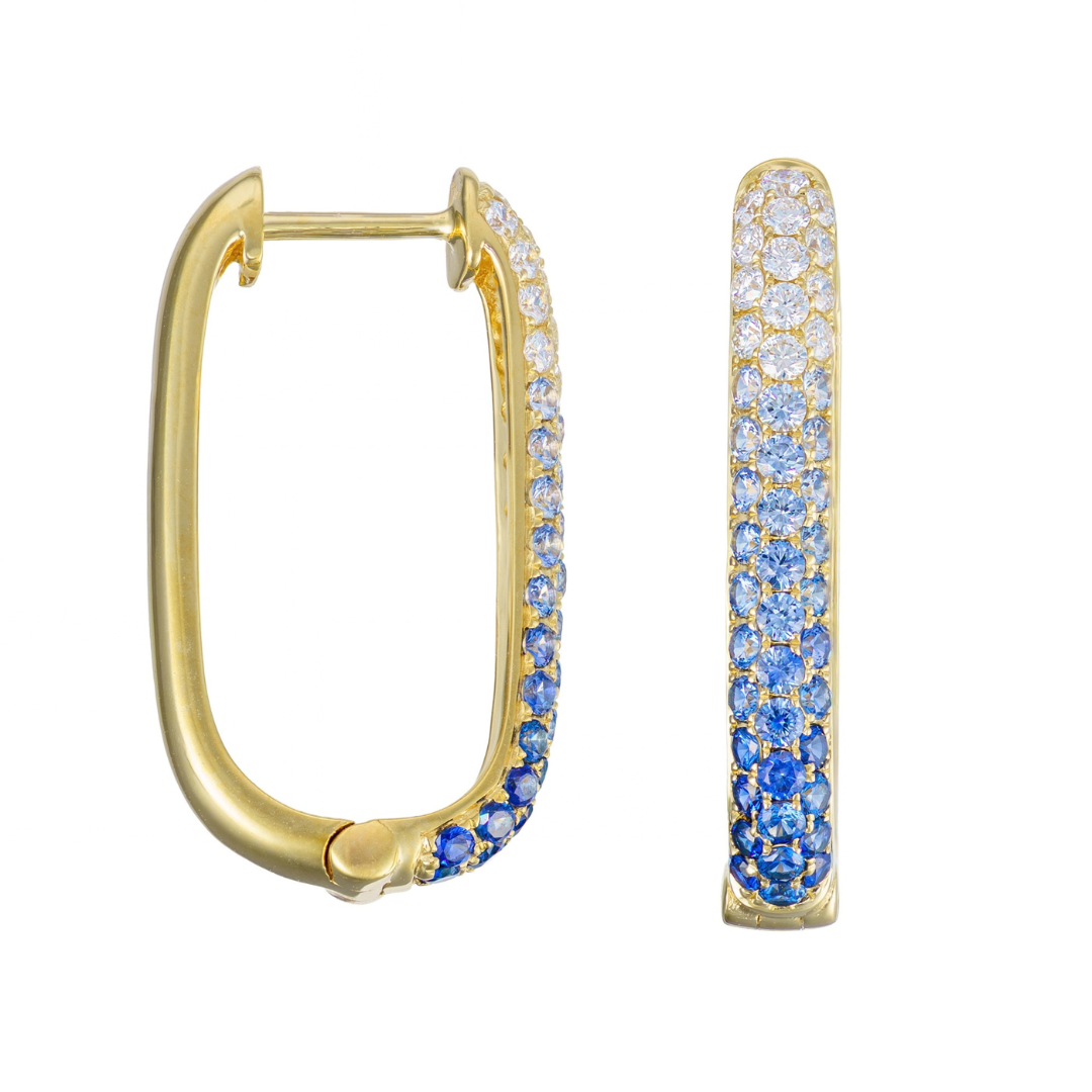 18K Yellow Gold Ombre Sapphire & Diamond Square Hoops by David Kord Secondary image