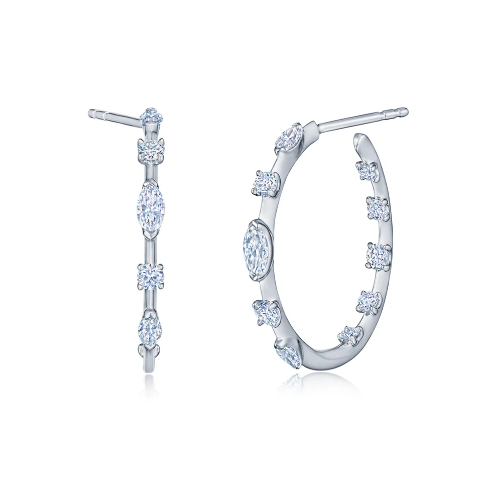 18K White Gold Small Round Starry Night Diamond Hoops with Round & Marquise Diamonds by KWIAT Main image